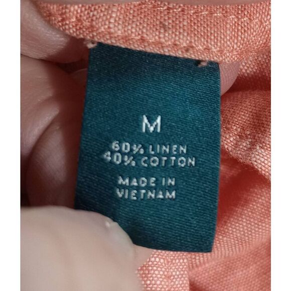 Perry Ellis Shirt Men's Medium Orange Linen Blend Button up - Picture 5 of 7